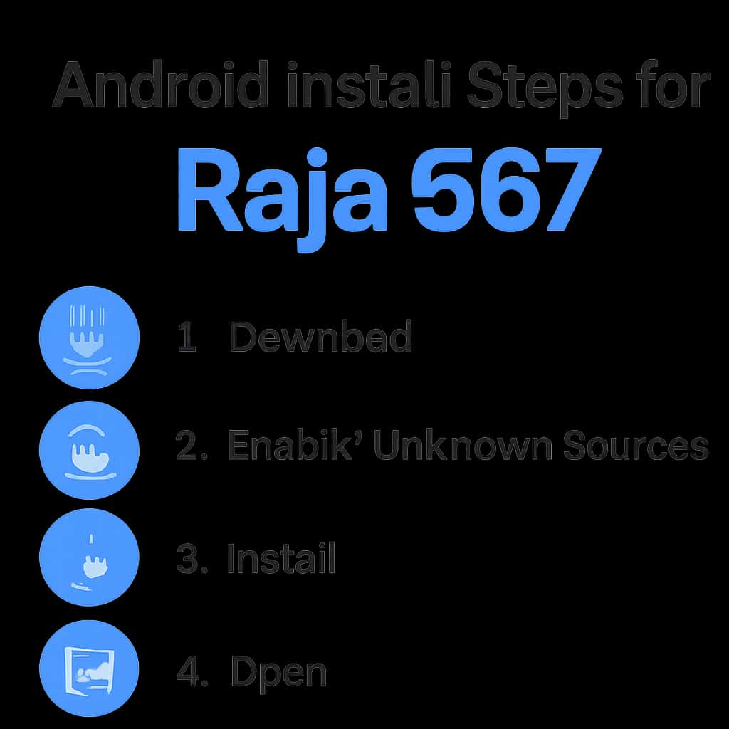 Illustration detailing the installation process for Raja 567 on Android.