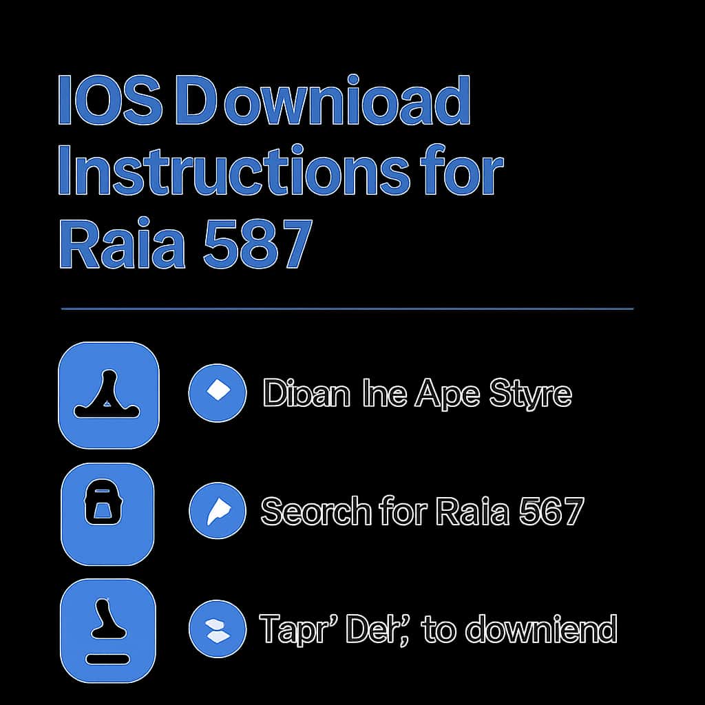 Illustration detailing the steps for downloading Raja 567 on iOS.